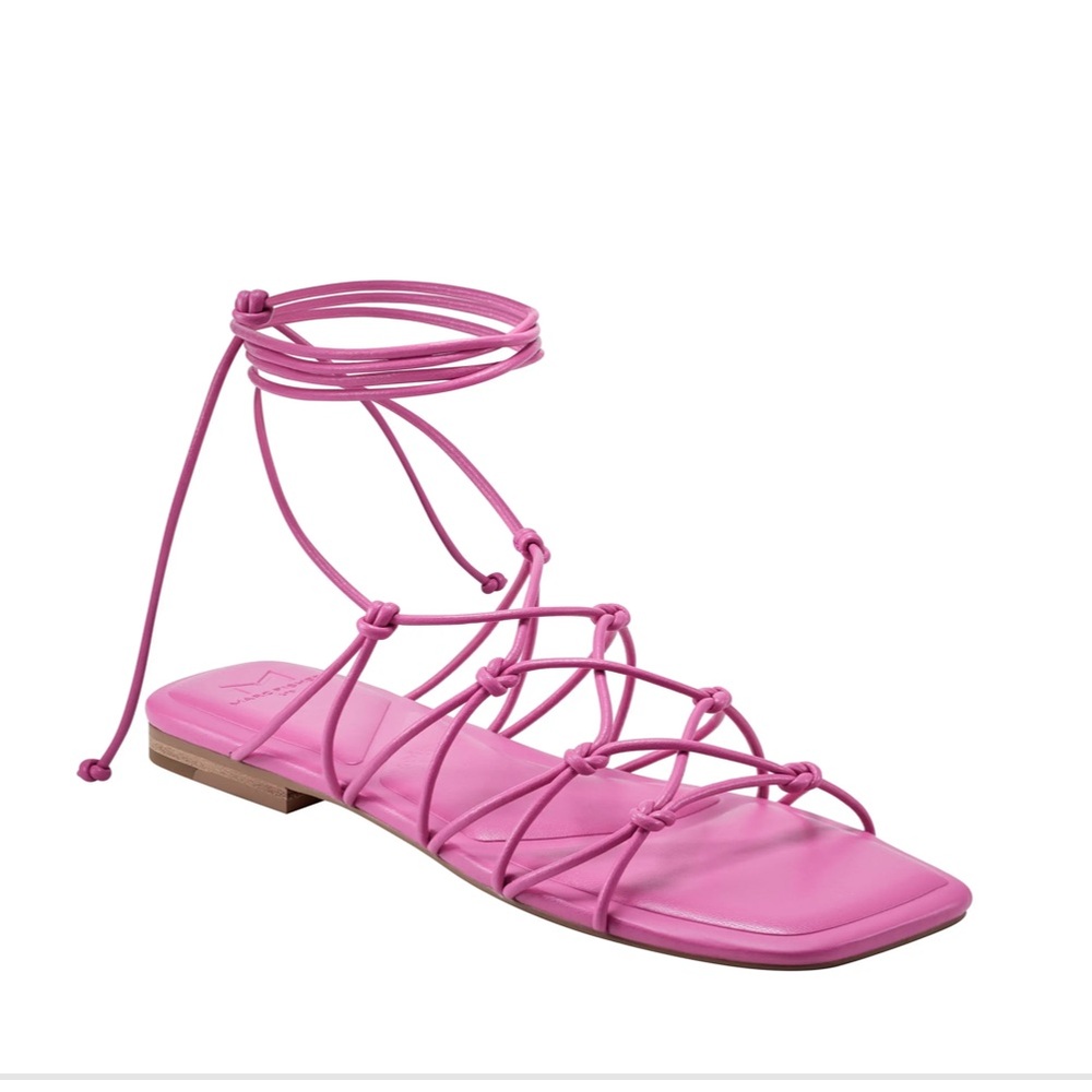 Marc Fisher NWT Monnie Ankle Wrap flat Sandals with cushioned Sole.